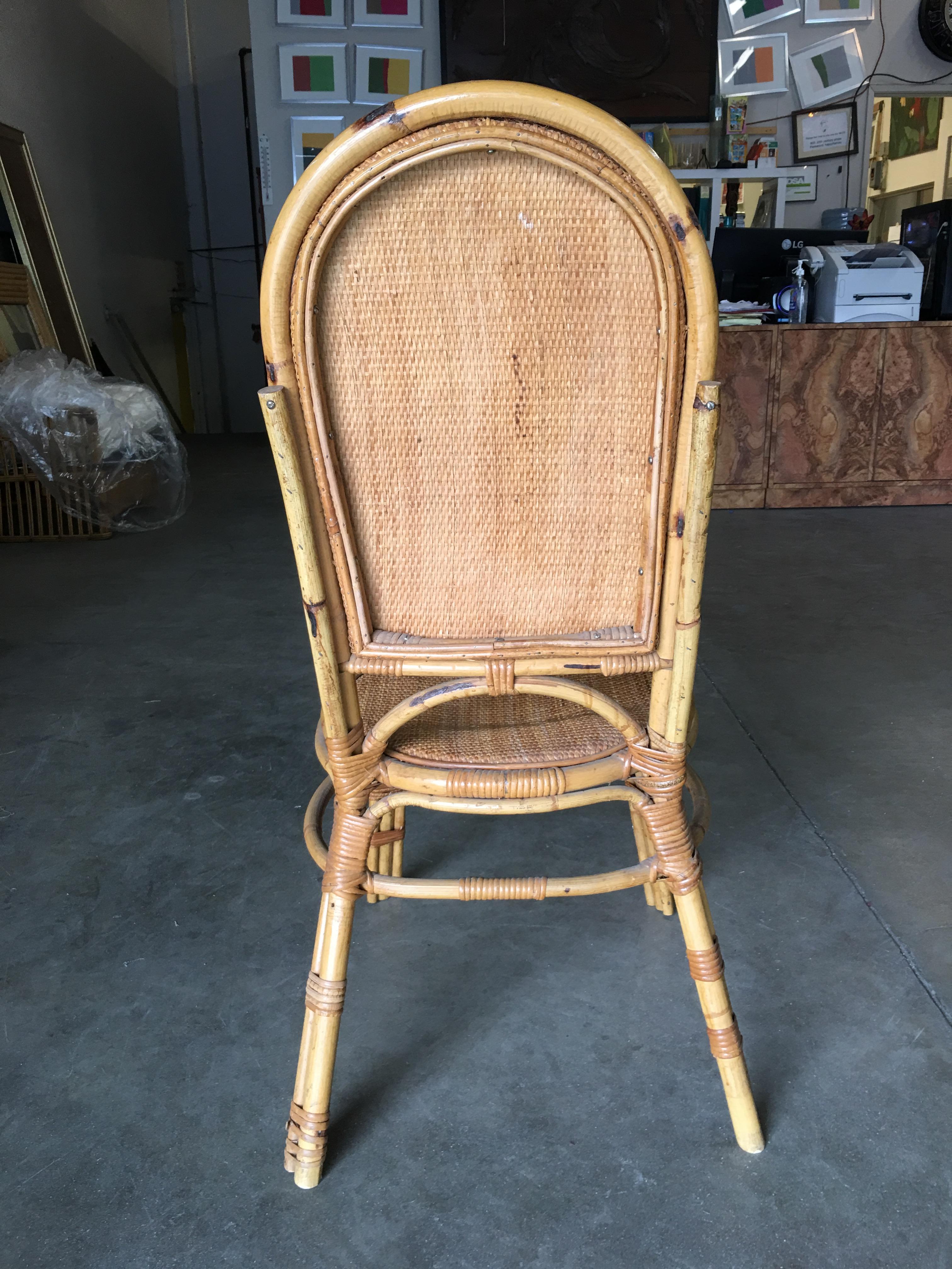 Restored Rattan Side Chair with Large Wicker Fan Back and Seat For Sale 1