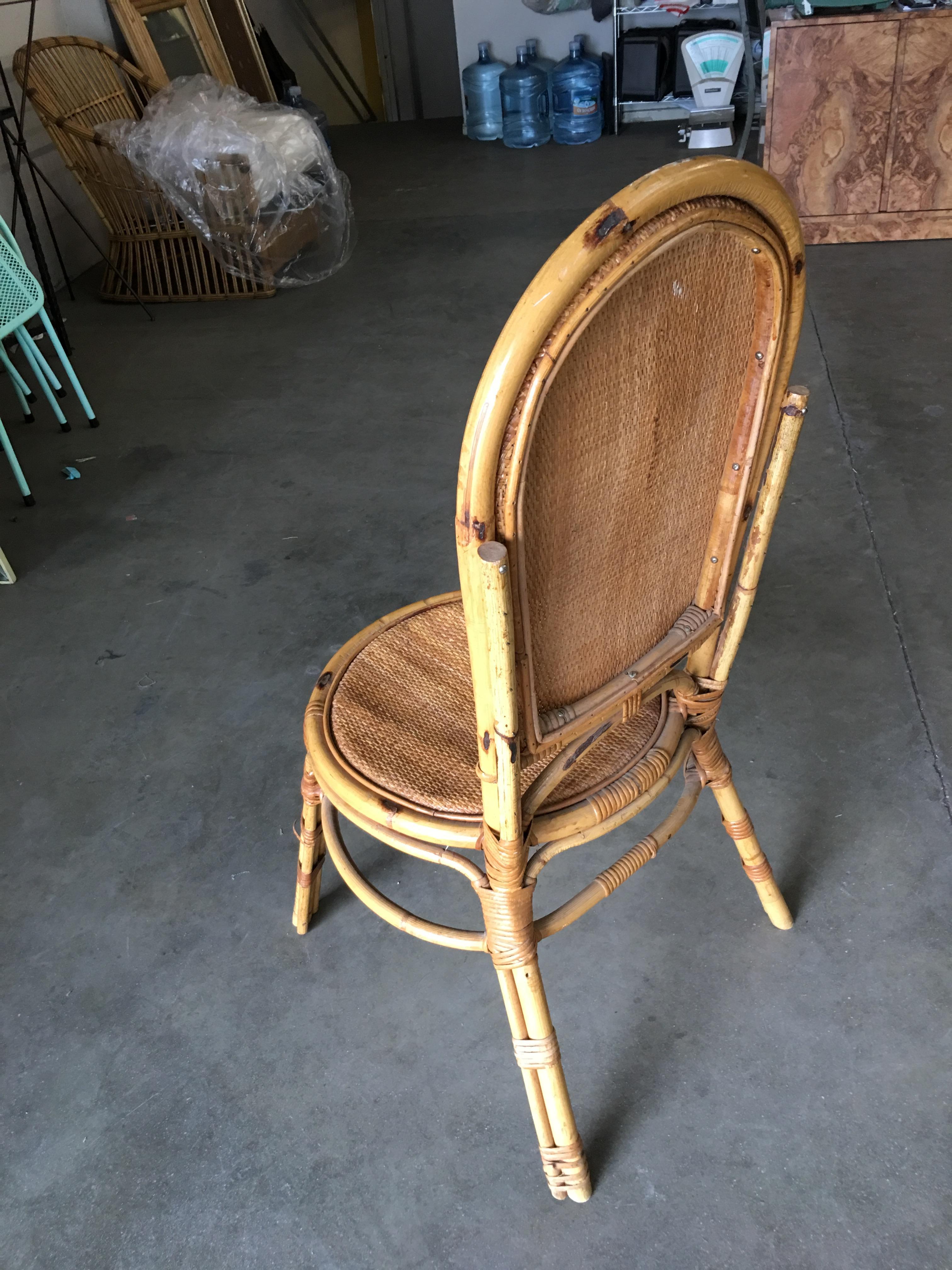 Restored Rattan Side Chair with Large Wicker Fan Back and Seat For Sale 2