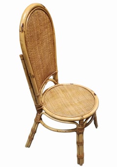 Restored Rattan Side Chair with Large Wicker Fan Back and Seat