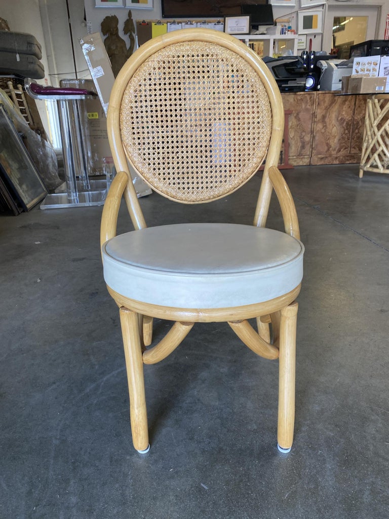 Restored Rattan Side Dining Chair with Round Wicker Back, Sert of Six For Sale at 1stDibs