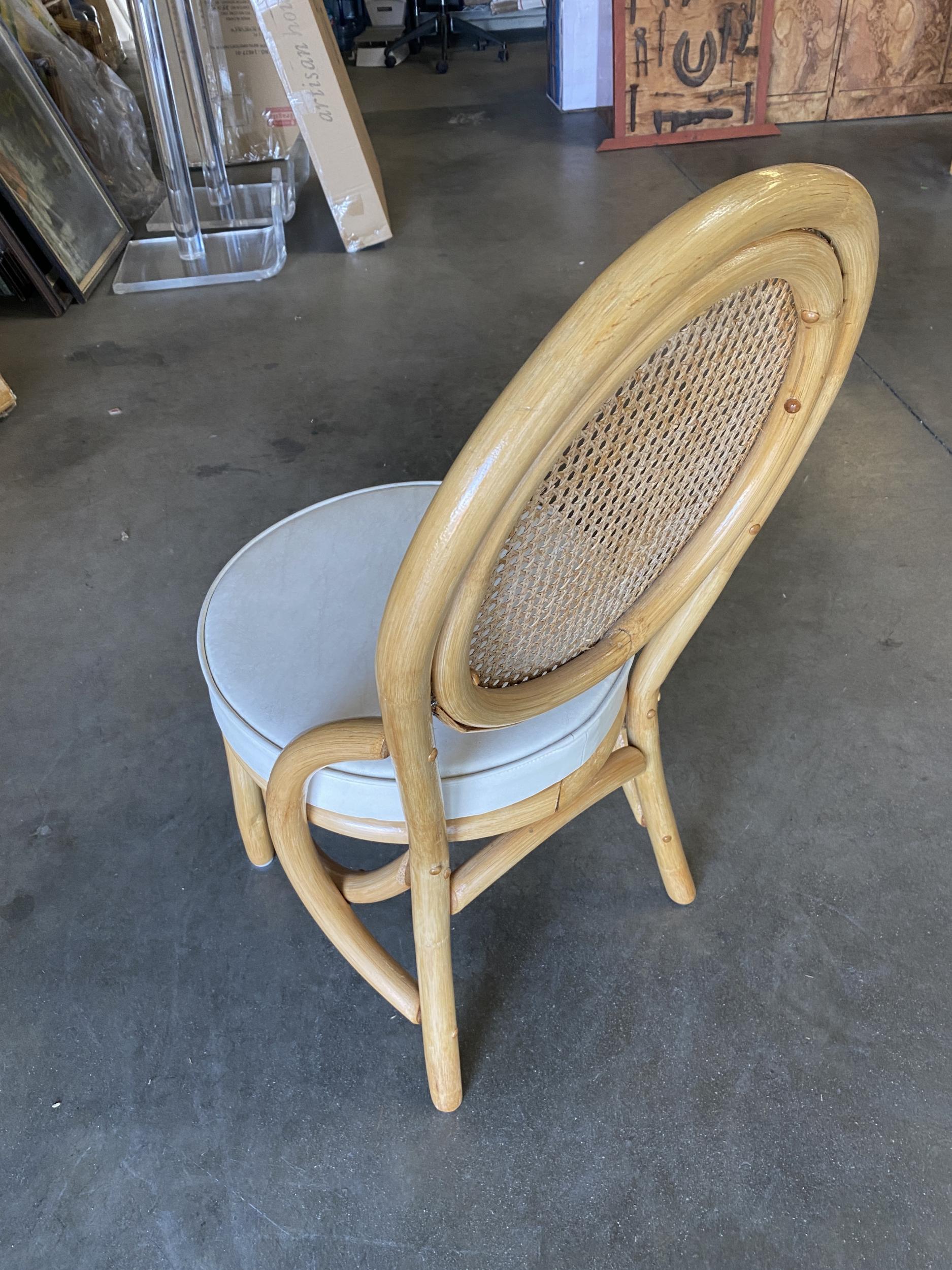 Mid-Century Modern Restored Rattan Side Dining Chair with Round Wicker Back, Sert of Six