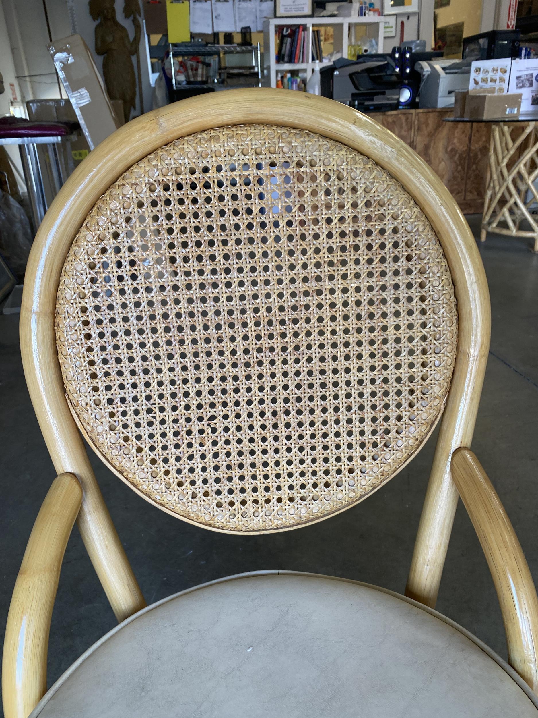 American Restored Rattan Side Dining Chair with Round Wicker Back, Sert of Six