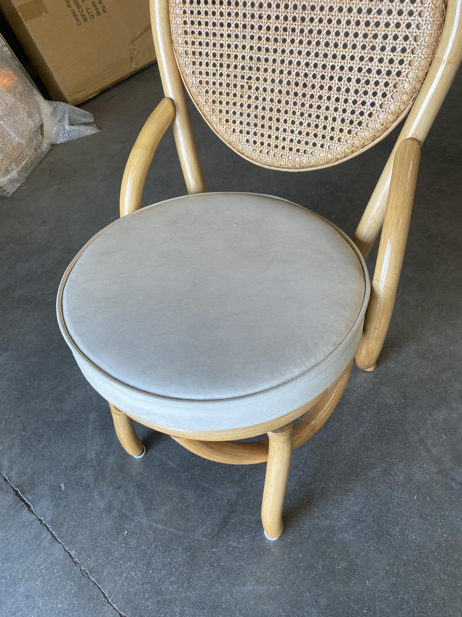 Restored Rattan Side Dining Chair with Round Wicker Back, Sert of Six In Excellent Condition In Van Nuys, CA