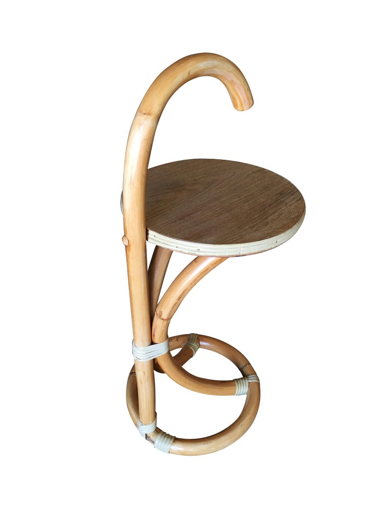 Restored Rattan Side Table or Drink Stand with Handle For Sale at 1stdibs