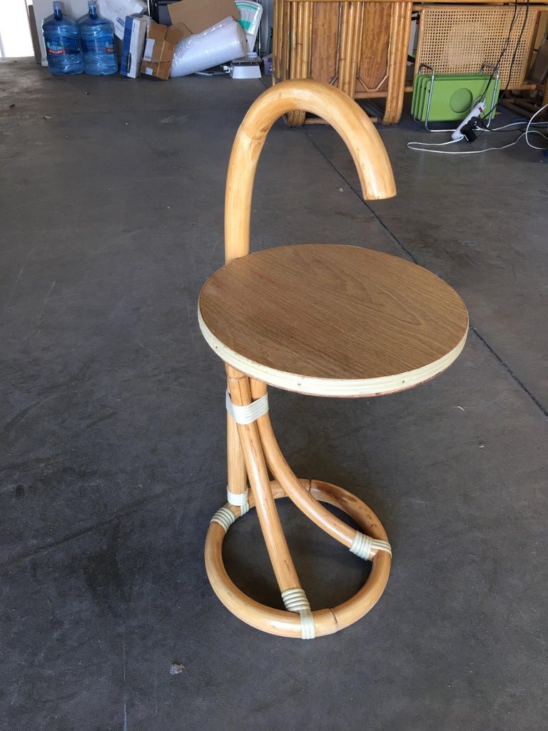 Restored Rattan Side Table or Drink Stand with Handle For Sale at 1stdibs