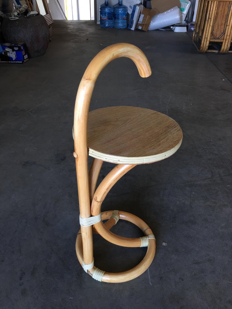 Restored Rattan Side Table or Drink Stand with Handle For Sale at 1stdibs