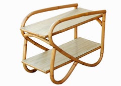 Restored Rattan Side Table with Two-Tier Formica Tops, Pair