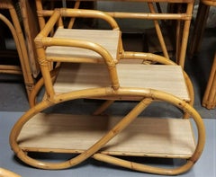 Restored Rattan Side Tables 3-Tier 3/4 Pretzel Arms w/ Formica Top