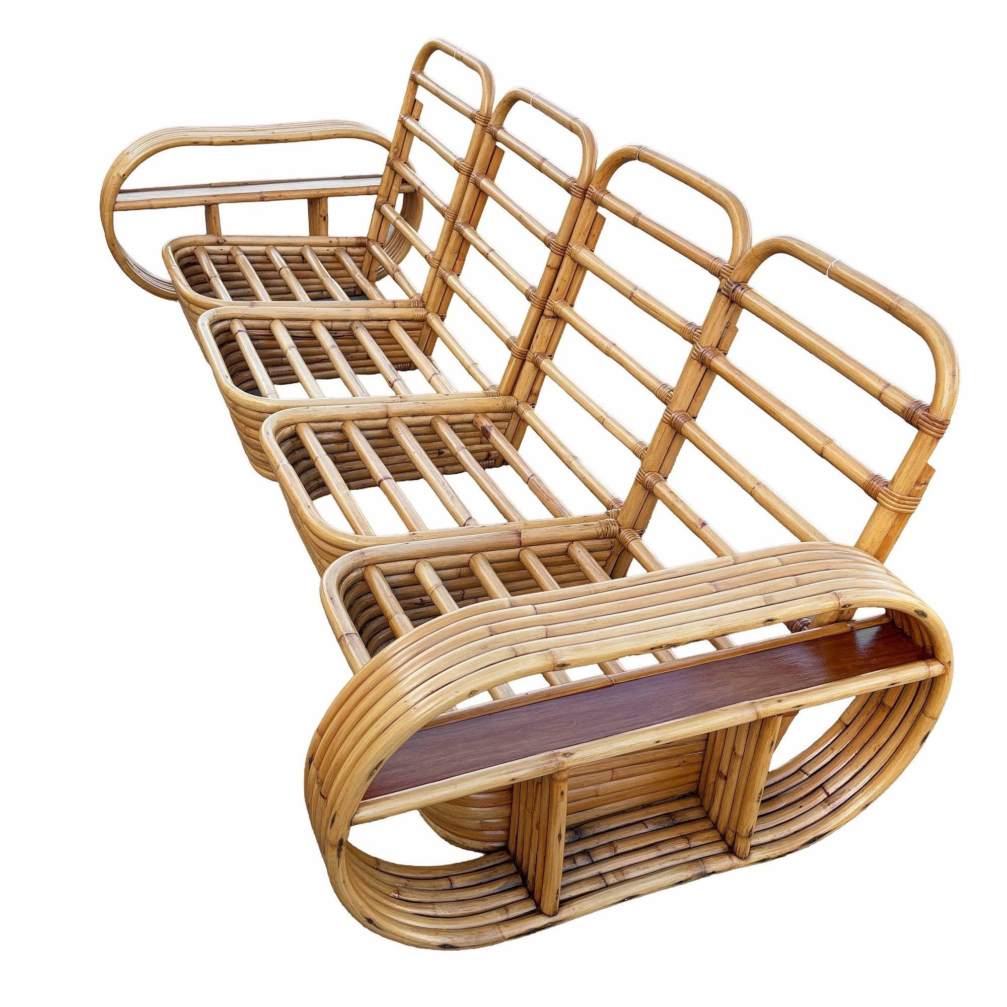 Restored Rattan Six-Strand Shelf Arms Sofa and Chair Set For Sale 4