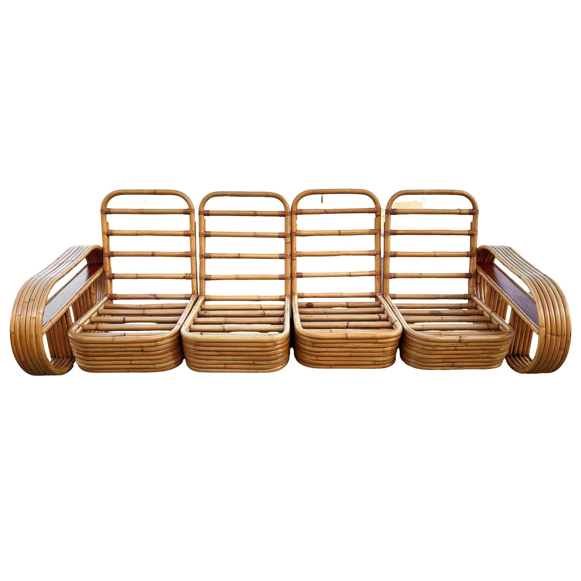 Restored Rattan Six-Strand Shelf Arms Sofa and Chair Set For Sale 5