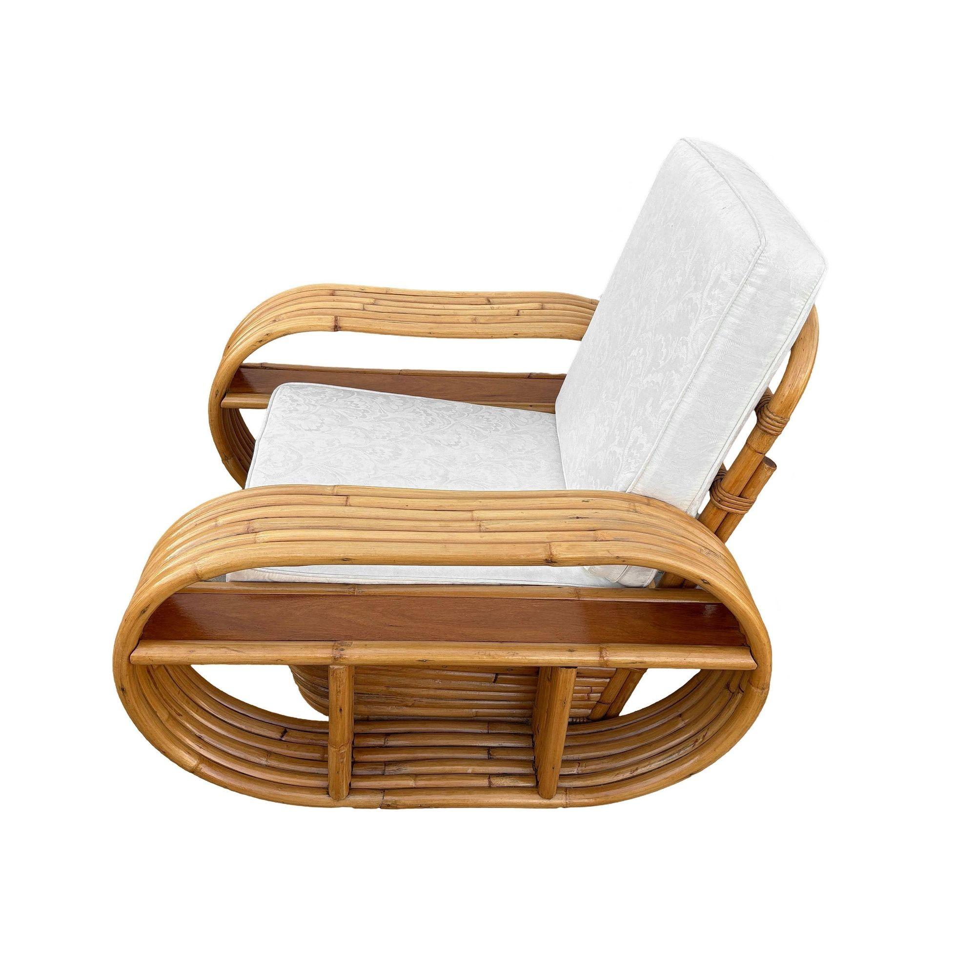 Mid-20th Century Restored Rattan Six-Strand Shelf Arms Sofa and Chair Set For Sale