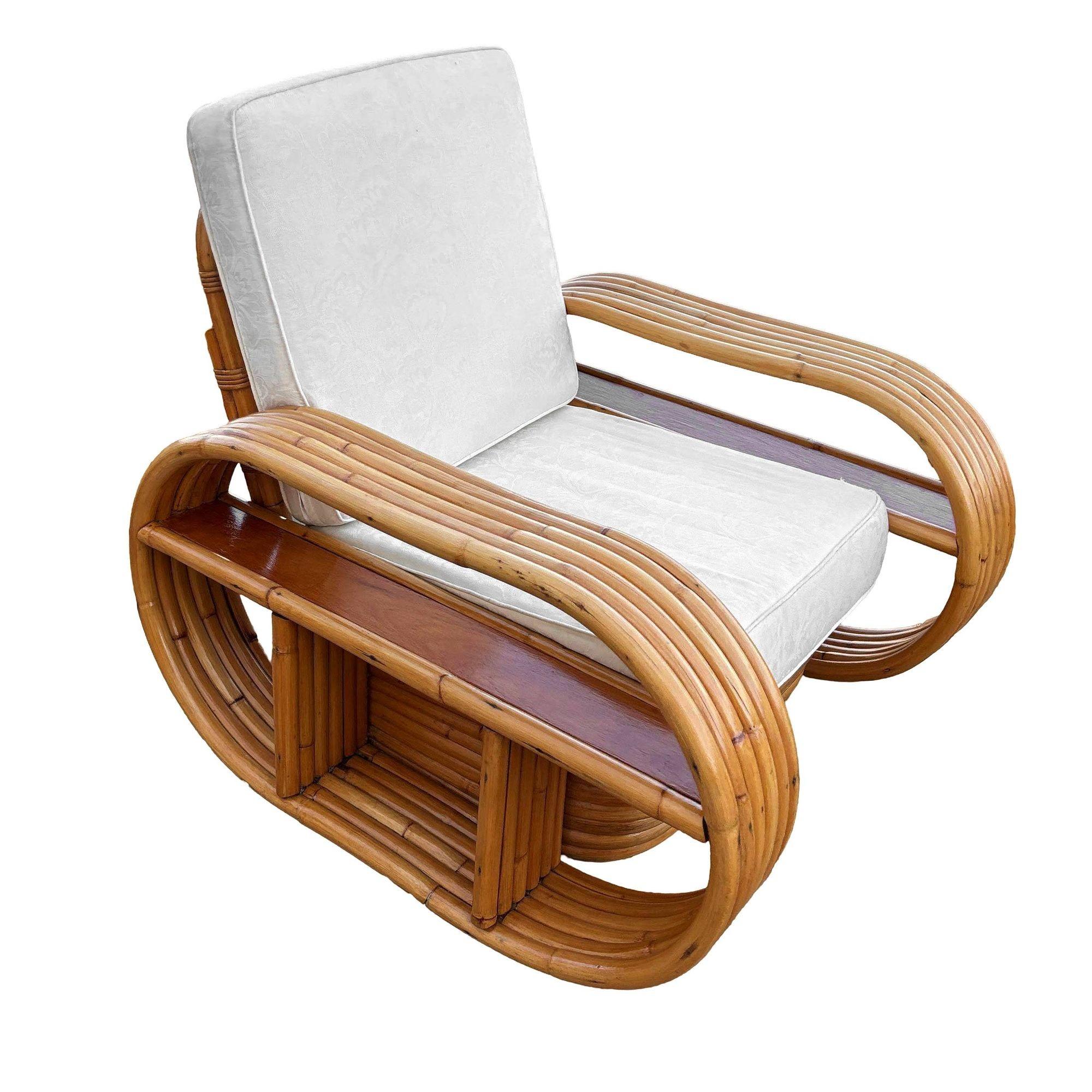 Restored Rattan Six-Strand Shelf Arms Sofa and Chair Set For Sale 1