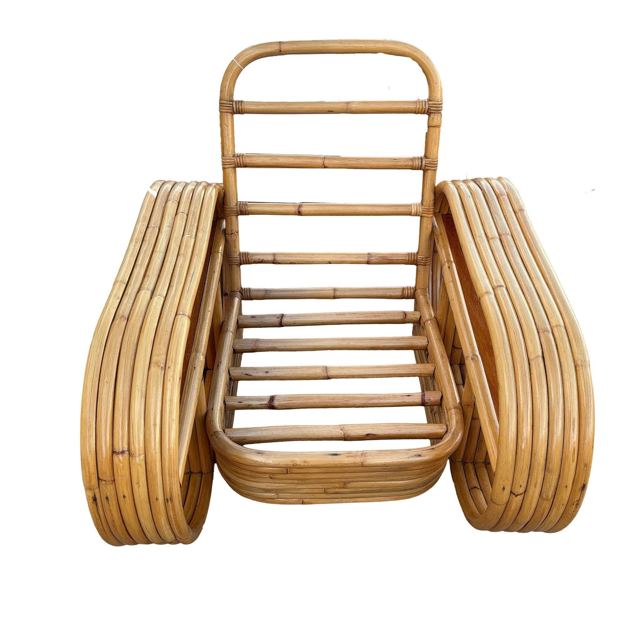 Restored Rattan Six-Strand Shelf Arms Sofa and Chair Set For Sale 3