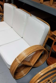 Restored Rattan Six-Strand Three Piece Full Pretzel Sofa w/ Stacked Base