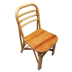 Restored Rattan Skeleton Back Dining Room Chair w/ Mahogany Seat, Set of Six