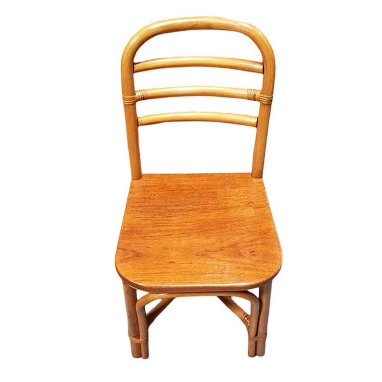 Mid-Century moderno Sedia da sala da pranzo con schienale a scheletro in rattan restaurato e seduta in mogano, set di sei pezzi in vendita
