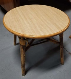 Restored Rattan Small Round Side Table