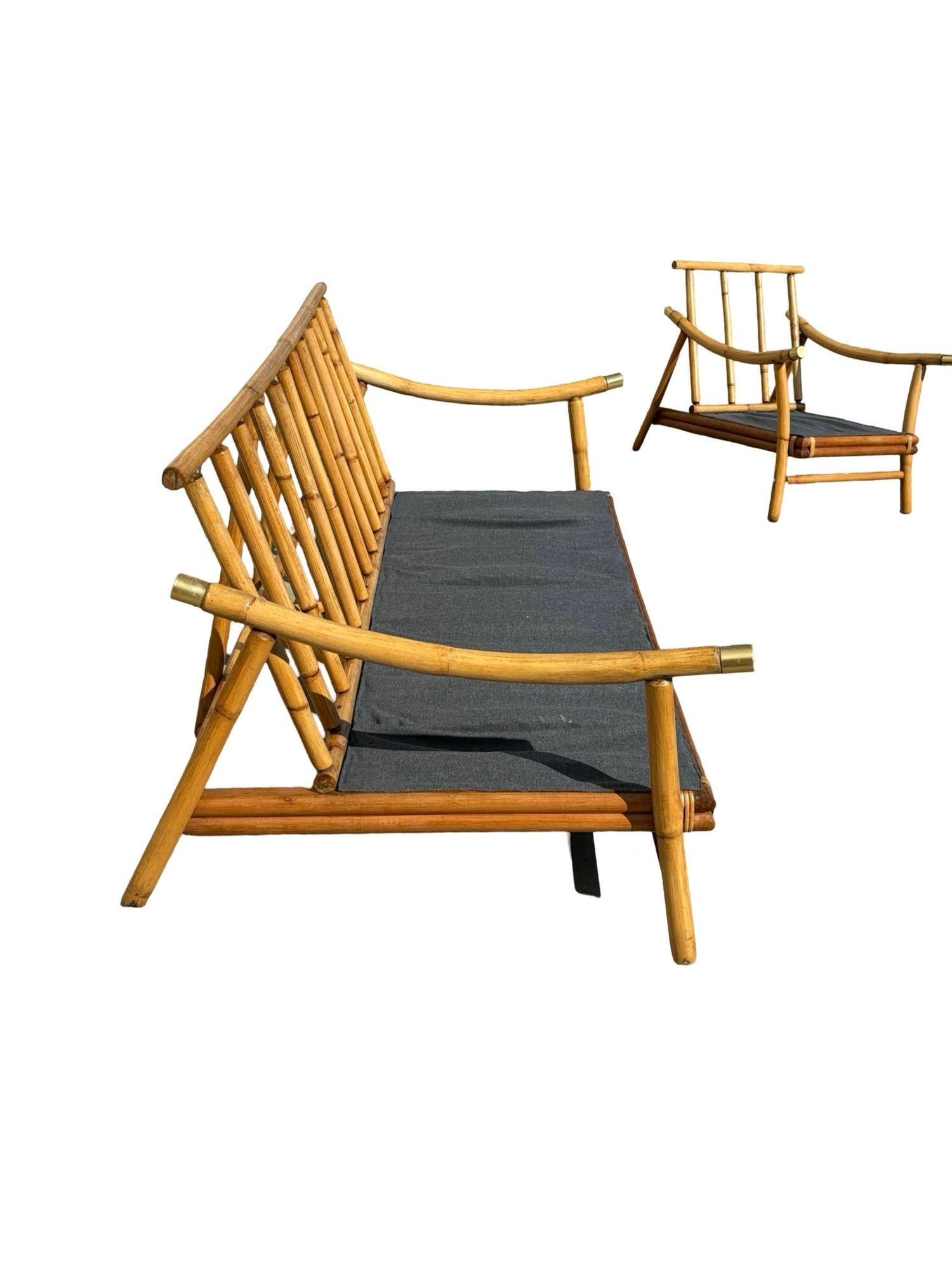 Ensemble canapé et chaise de salon en rotin restauré par John Wisner pour Ficks Reed en vente 7