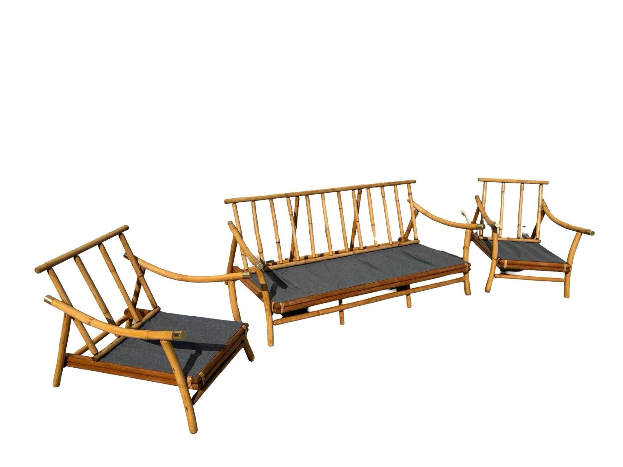 Ensemble canapé et chaise de salon en rotin restauré par John Wisner pour Ficks Reed en vente 10