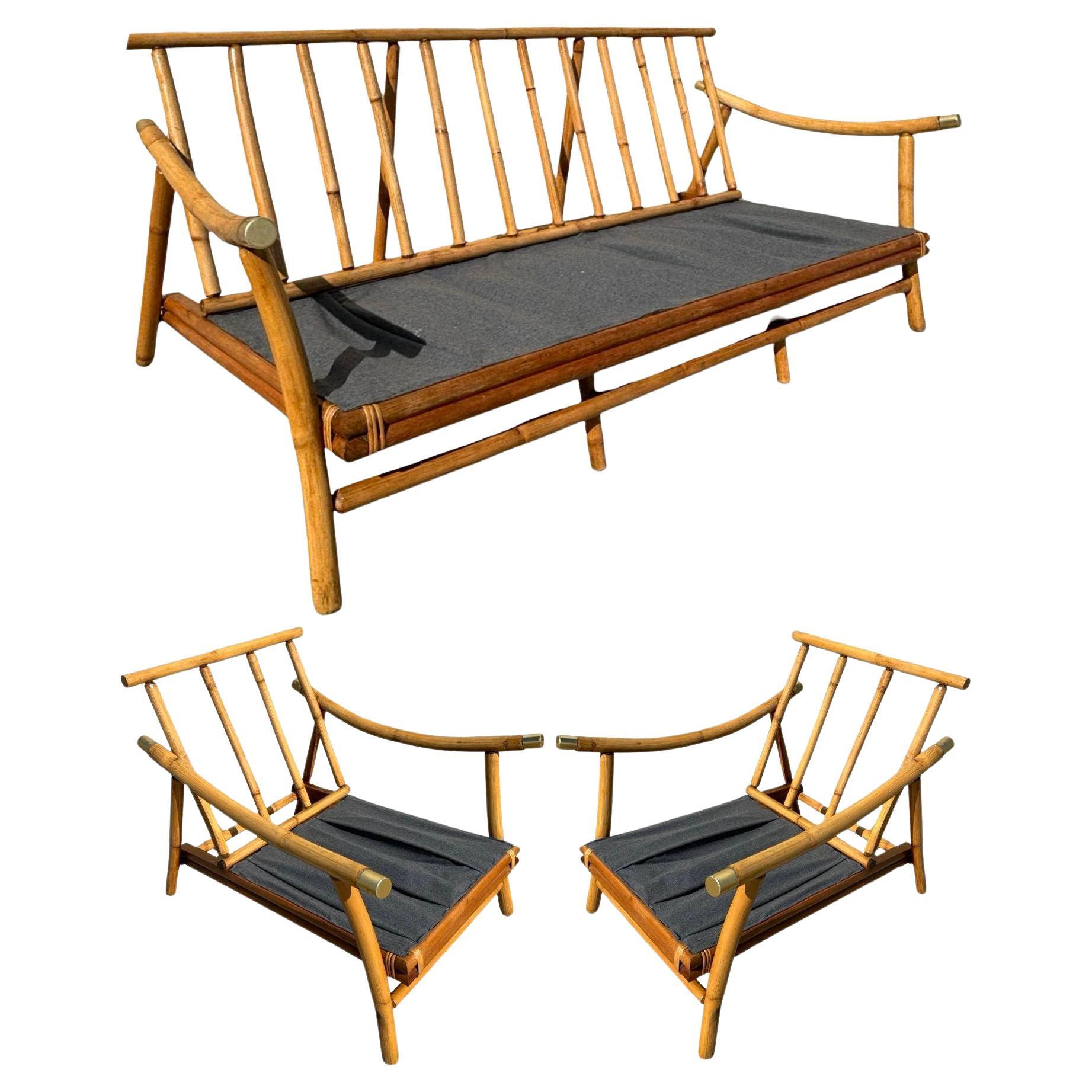 Restored Rattan Sofa & Chair Livingroom Set by John Wisner for Ficks Reed