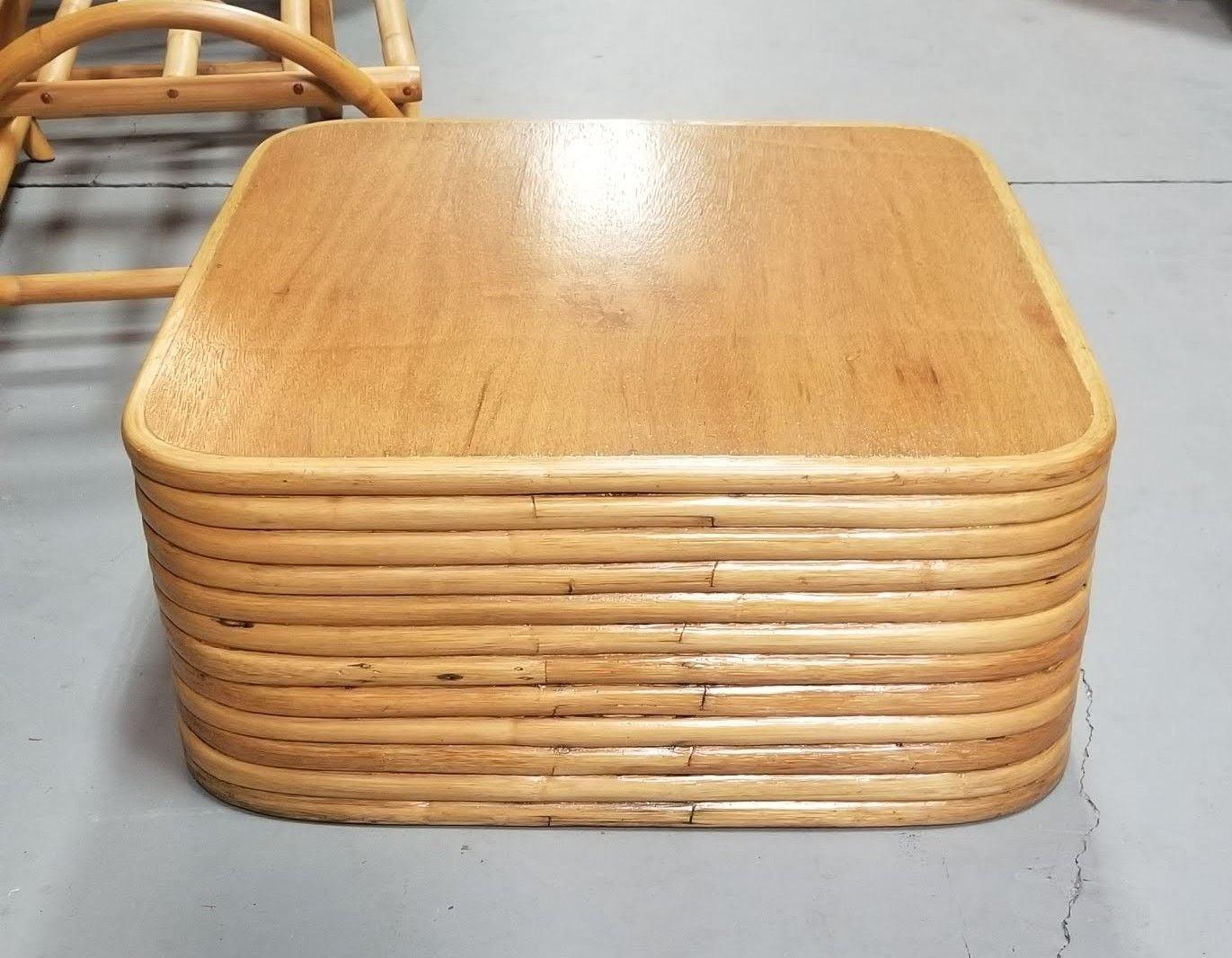 Restored Rattan Solid Stacked Coffee Table In Excellent Condition For Sale In Van Nuys, CA