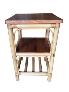 Restored Rattan Square Side Table with Acacia Koa Wood Top