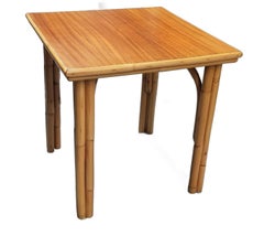 Restored Rattan Three-Strand Arched Legs Side and Drink Table with a Solid Mahog