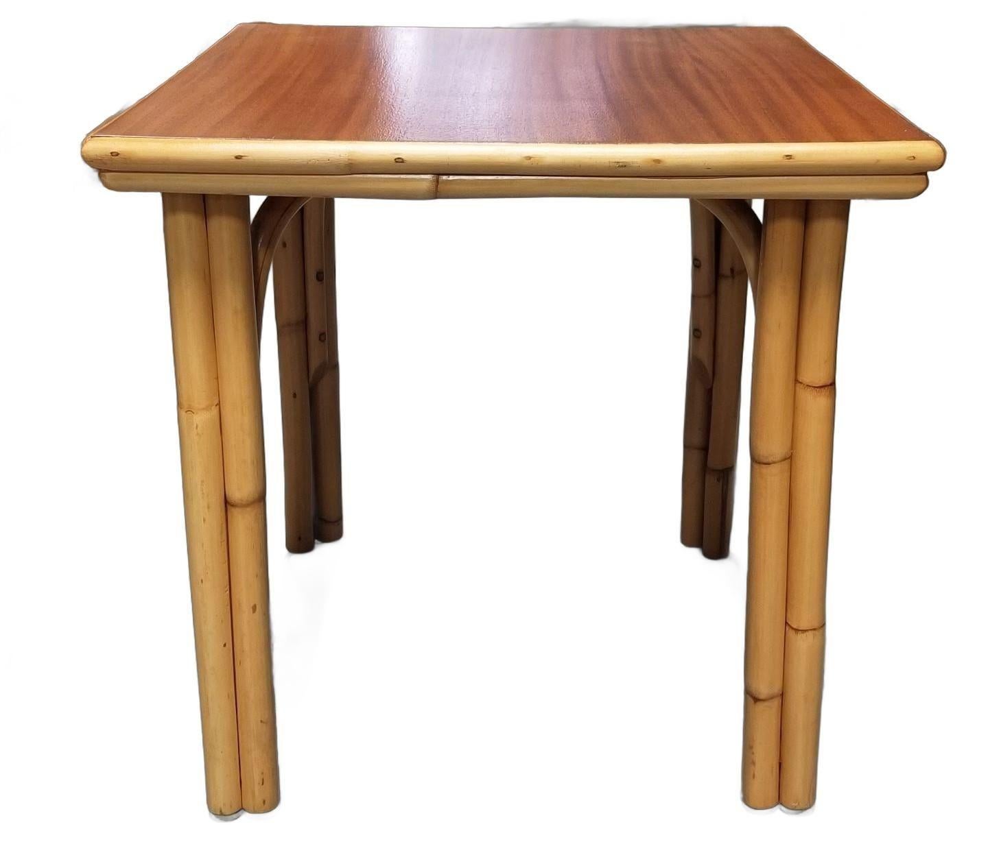 Philippine Restored Rattan Three-Strand Arched Legs Side and Drink Table with a Solid Mahog For Sale