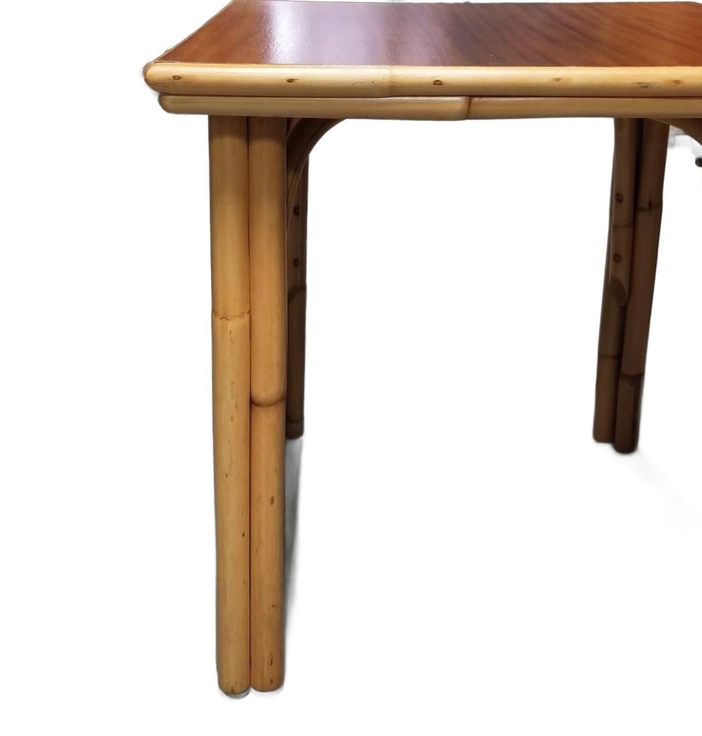 Restored Rattan Three-Strand Arched Legs Side and Drink Table with a Solid Mahog In Excellent Condition For Sale In Van Nuys, CA