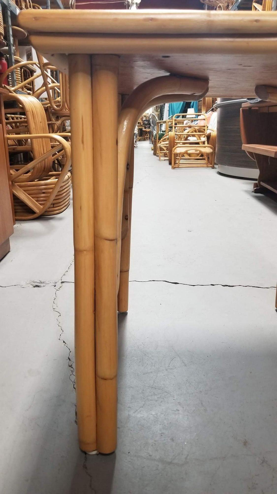 Mid-20th Century Restored Rattan Three-Strand Arched Legs Side and Drink Table with a Solid Mahog For Sale