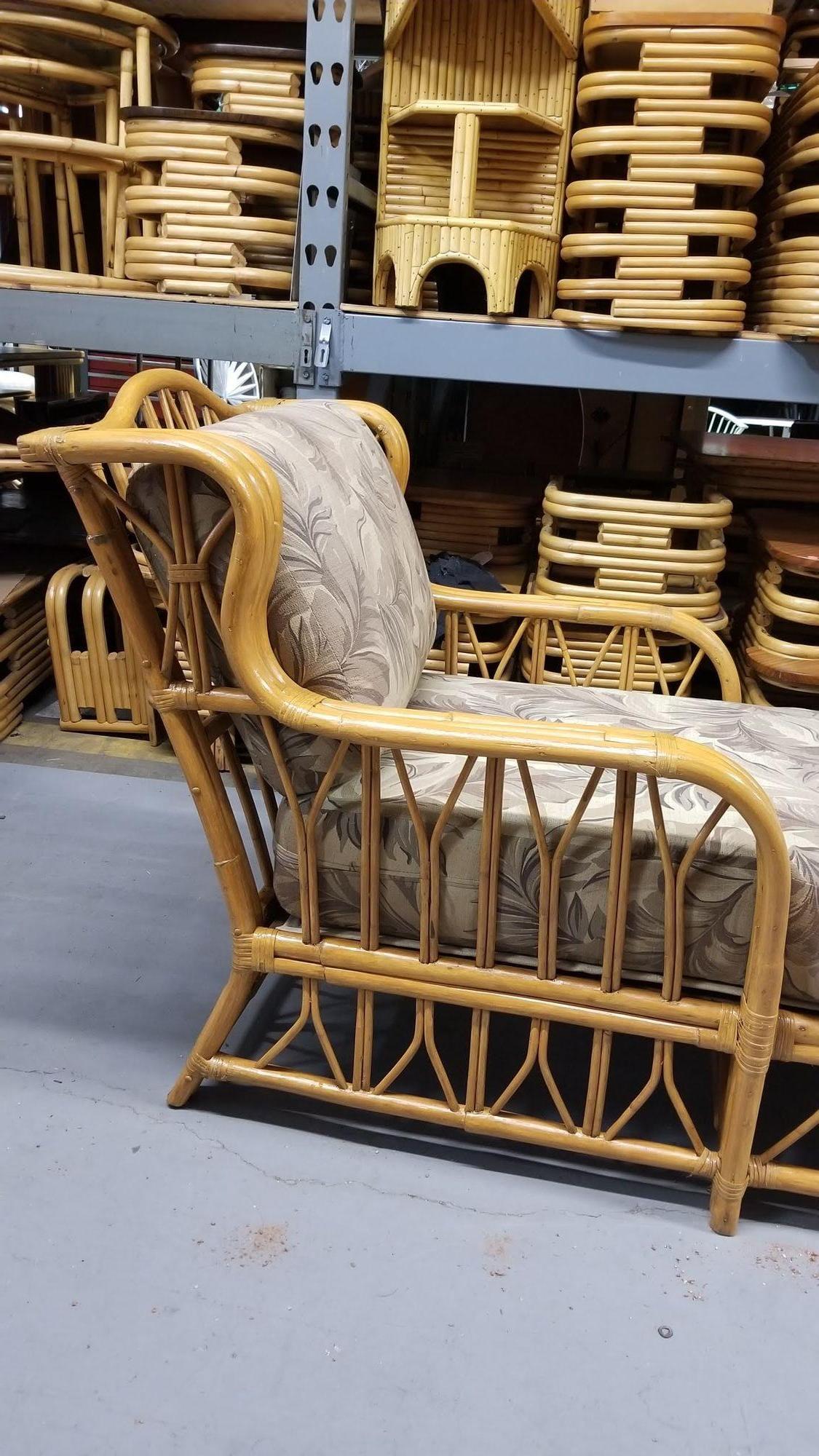 Restored Rattan Three-Strand Arms Chaise Lounge with Reed Rattan Sides For Sale 1