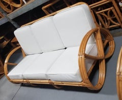 Restored Rattan Three-Strand Full Pretzel Lounge Chair and Three-Seat Sofa Set