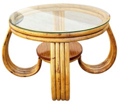 Restored Rattan Three-Strand Loop Leg Coffee Table