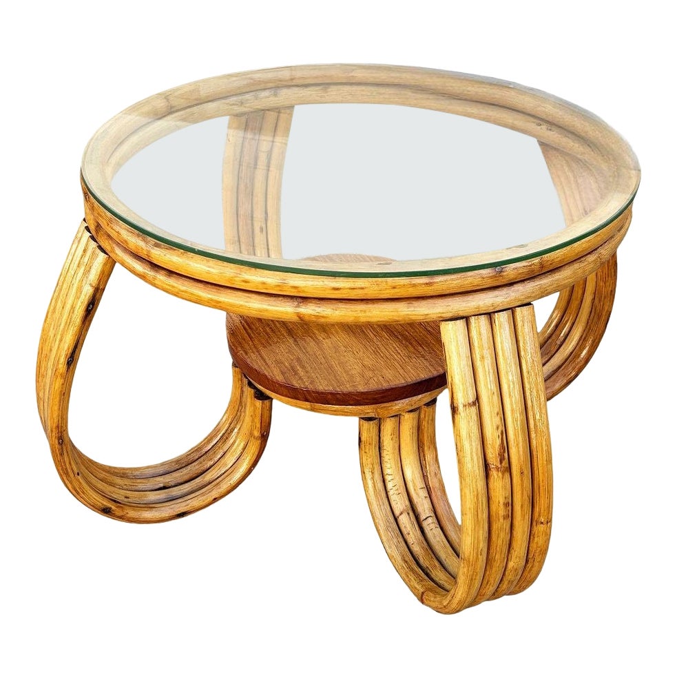 Restored Rattan Three-Strand Loop Leg Coffee Table