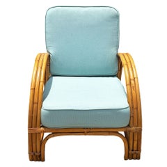 Restored Rattan Triple-Strand Half Moon Arm Lounge Chair w/ Wave Back