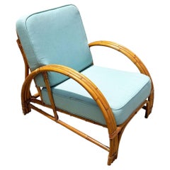 Restored Rattan Triple-Strand Half Moon Arm Lounge Chair w/ Wave Back