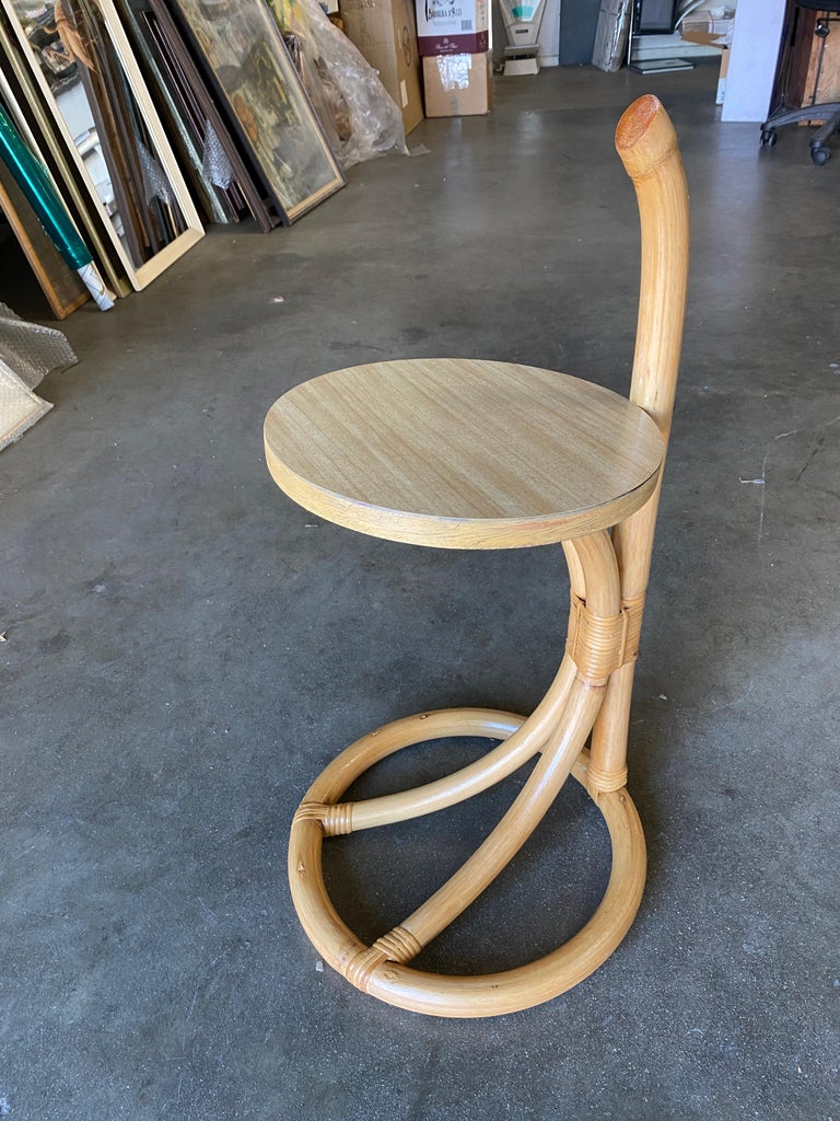 Restored Rattan Side Table Drink Shelf Stand w/ Handle For Sale at 1stDibs