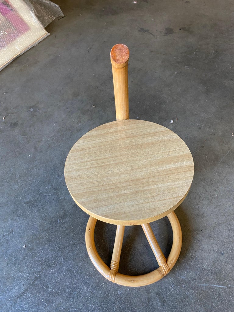 Restored Rattan Side Table Drink Shelf Stand w/ Handle For Sale at 1stDibs
