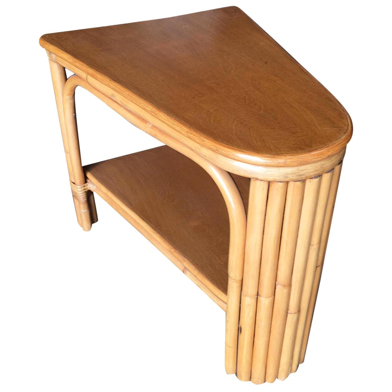 Restored Rattan Wedge Drinks Table with Two-Tier Mahogany Tops