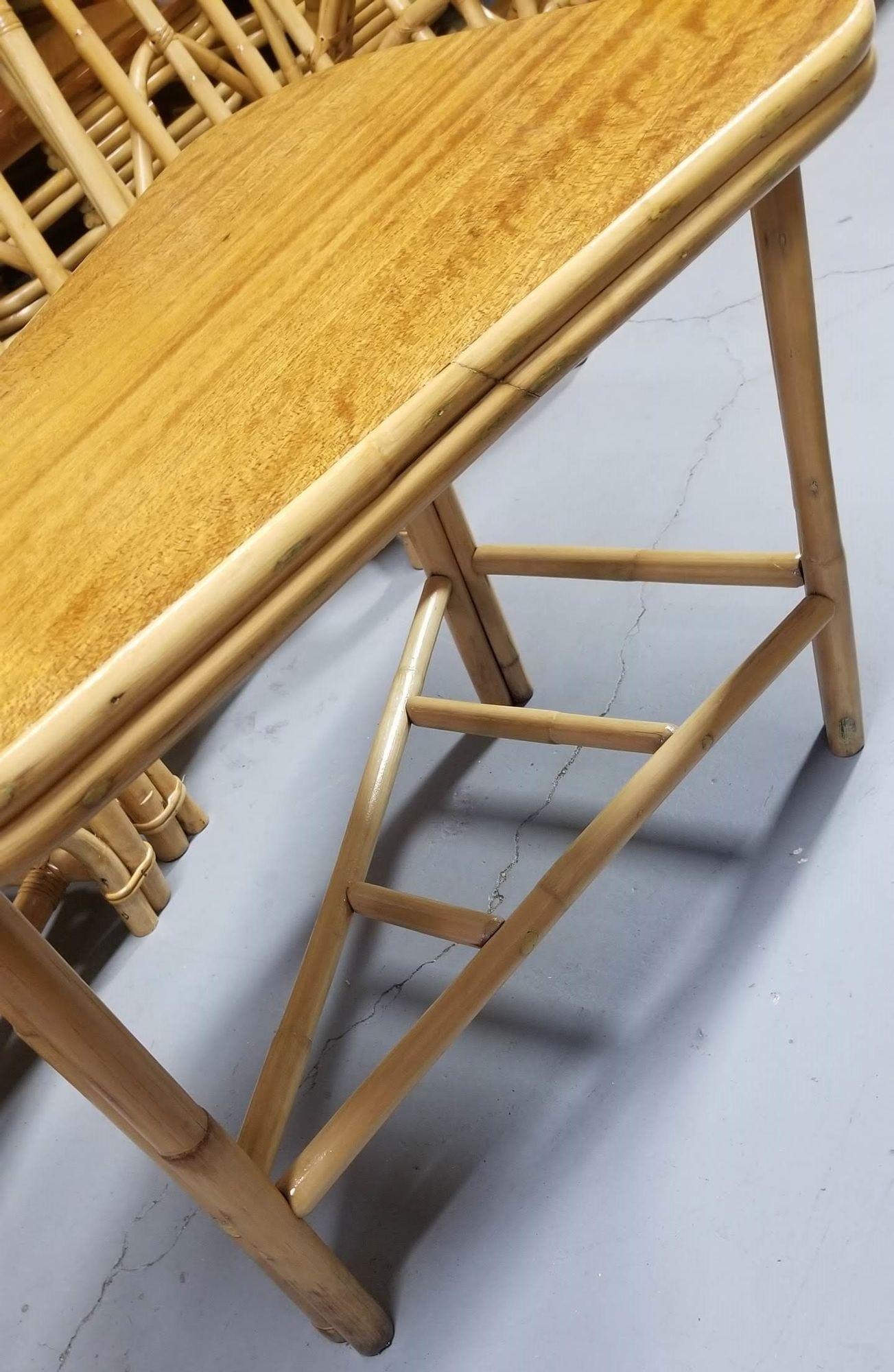 Restored Rattan Wedge Table with bottom Rack In Excellent Condition For Sale In Van Nuys, CA