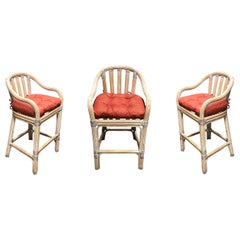 Restored Rattan Whitewash Counter Chairs