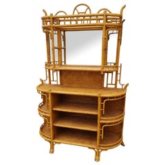 Restored Rattan Wicker , Book Shelf w/ Mirror By Maitland Smith