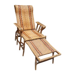 Chaise longue réglable en rotin restauré Art déco français