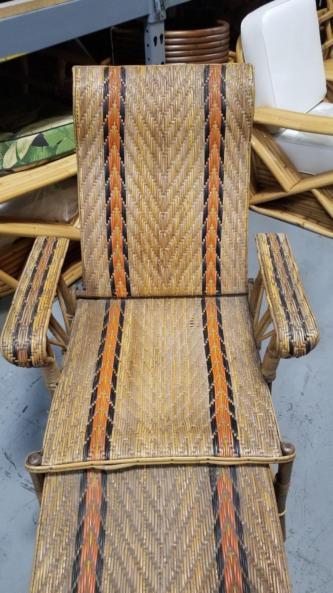 19th Century Restored Rattan Wicker French Art Deco Adjustable Chaise Lounge For Sale