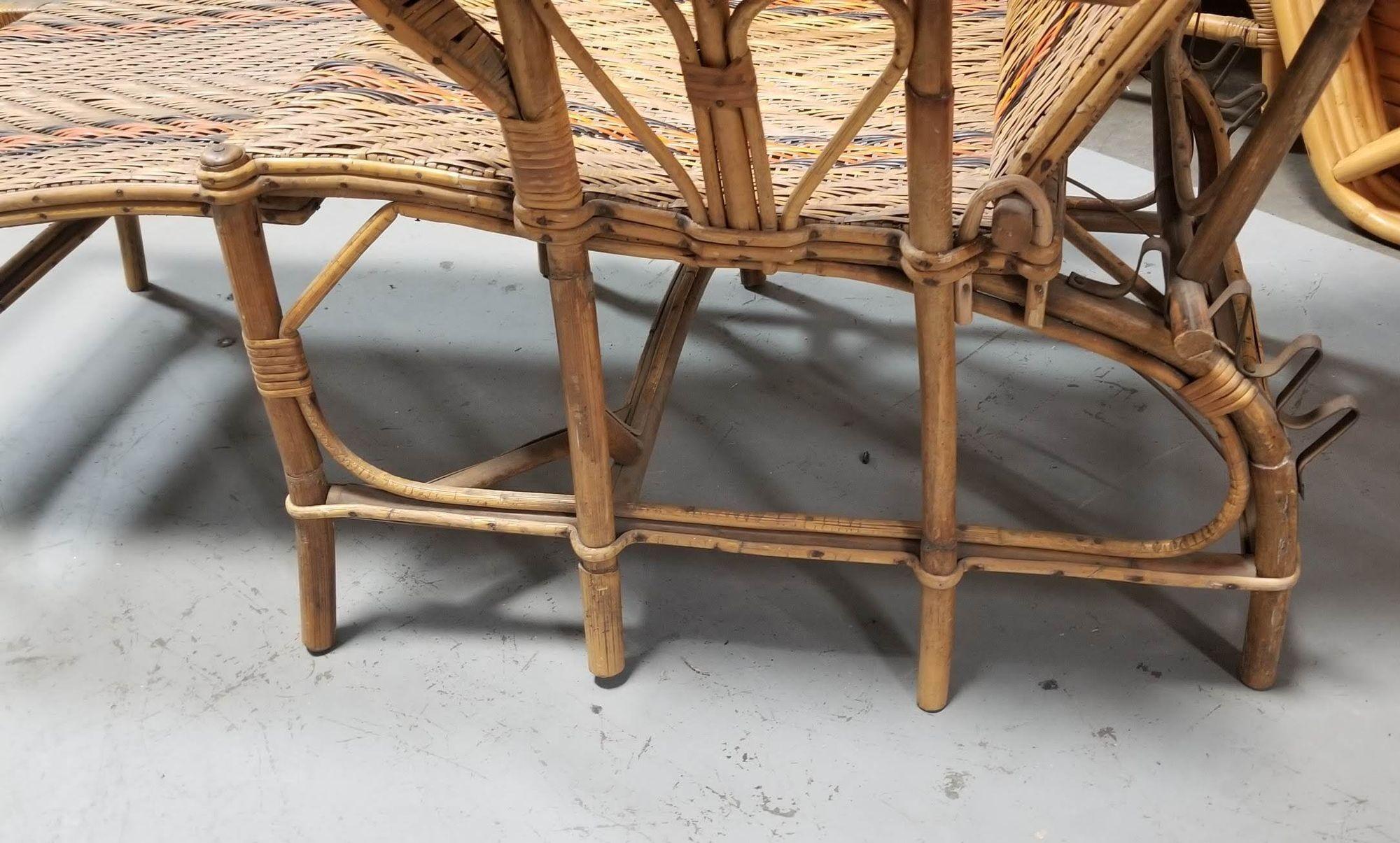 Restaurierte verstellbare Chaiselongue aus Rattan und Korbweide im französischen Art déco-Stil 2
