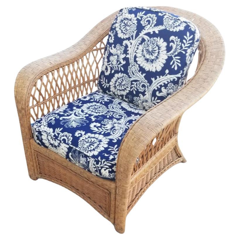 Restored Rattan Wicker Lounge Chair For Sale
