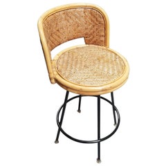 Restored Rattan & Wicker Swivel Bar Stool w/ Iron Base, Seng of Chicago