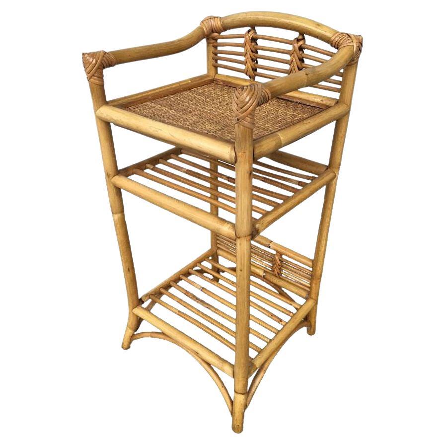 Restored Rattan & Wicker Three-Tier Book/Magazine Holder For Sale