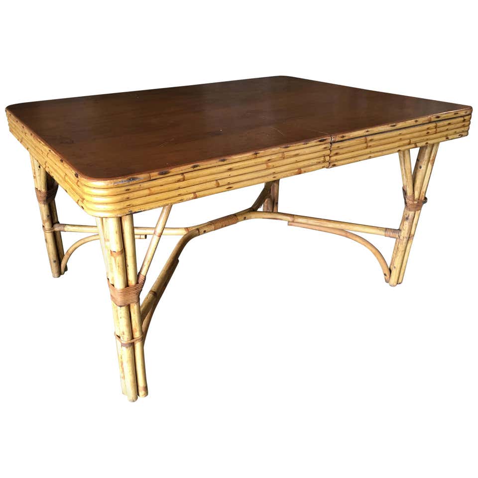 Stacked Rattan Dining Table with Oval Glass Top at 1stDibs
