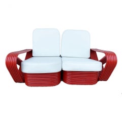 Restored Red Six-Strand Square Pretzel Loveseat Sofa & Table Livingroom Set